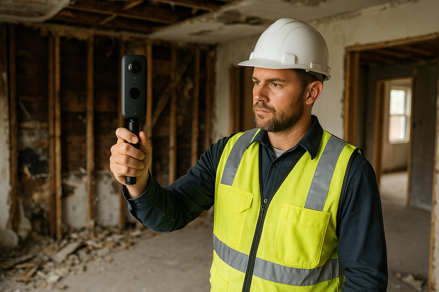 Technician scanning a property with a 360 camera